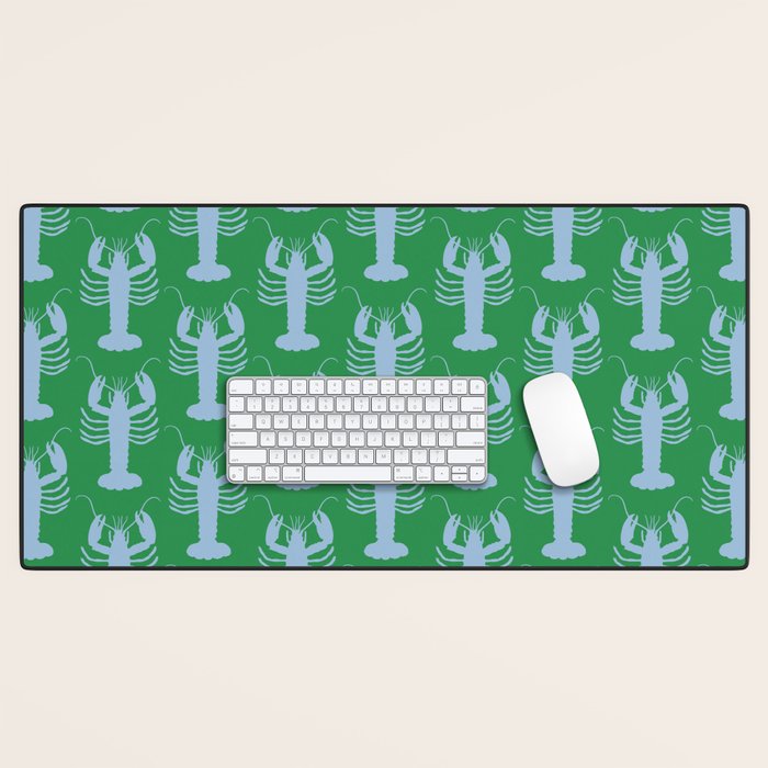 Coastal Pop Lobster Pattern in Bold Green and Light Blue Desk Mat Gallery Image 1