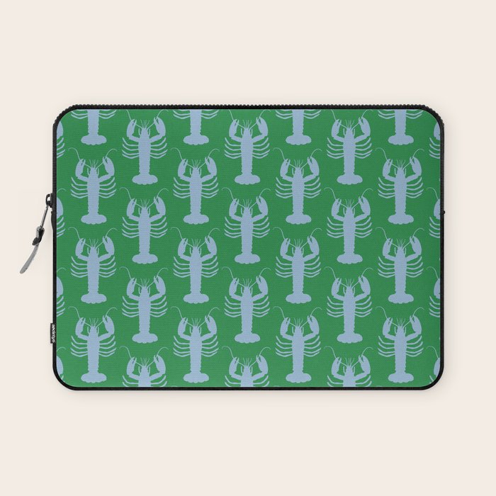 Coastal Pop Lobster Pattern in Bold Green and Light Blue Laptop Sleeve Gallery Image 1