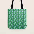 Coastal Pop Lobster Pattern in Bold Green and Light Blue Tote Bag Gallery Image 1