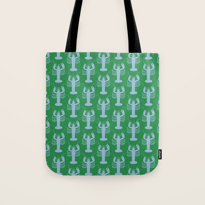 Coastal Pop Lobster Pattern in Bold Green and Light Blue Tote Bag Gallery Image 1