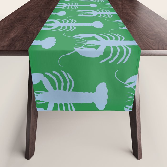 Coastal Pop Lobster Pattern in Bold Green and Light Blue Table Runner Gallery Image 1