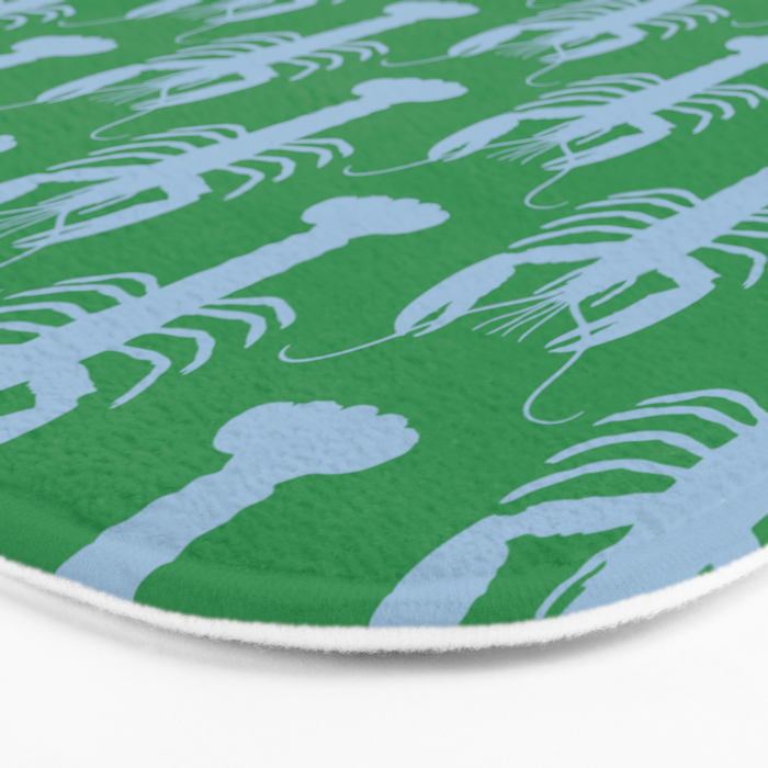 Coastal Pop Lobster Pattern in Bold Green and Light Blue Bath Mat Gallery Image 3