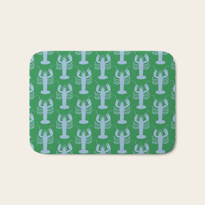 Coastal Pop Lobster Pattern in Bold Green and Light Blue Bath Mat Gallery Image 1