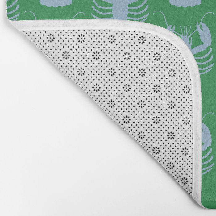 Coastal Pop Lobster Pattern in Bold Green and Light Blue Bath Mat Gallery Image 2