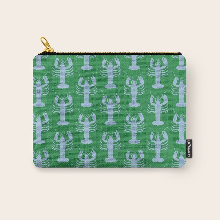 Coastal Pop Lobster Pattern in Bold Green and Light Blue Carry All Pouch Gallery Image 1