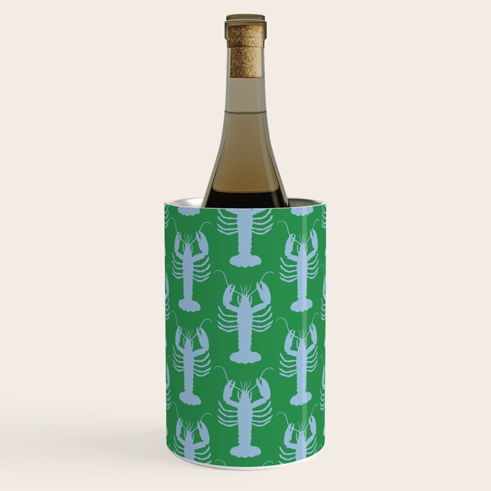 Coastal Pop Lobster Pattern in Bold Green and Light Blue Wine Chiller Gallery Image 1