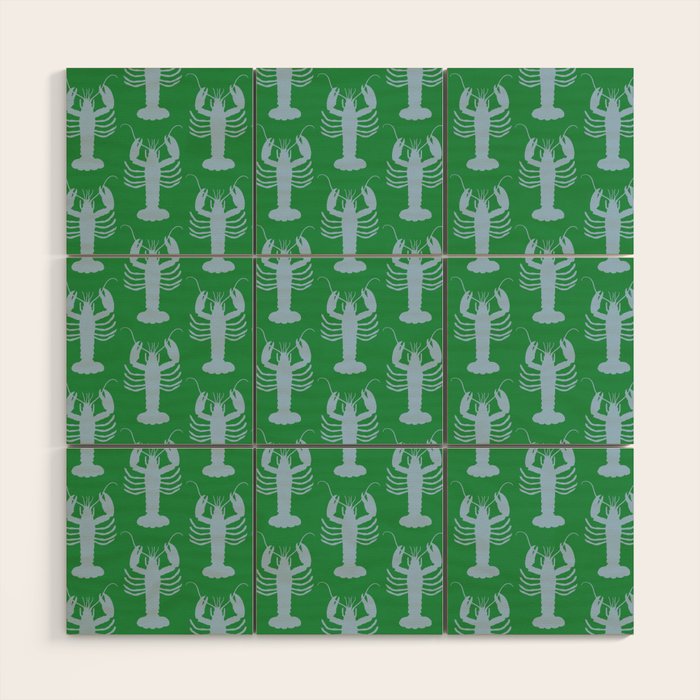 Coastal Pop Lobster Pattern in Bold Green and Light Blue Wood Wall Art Gallery Image 1