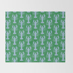 Coastal Pop Lobster Pattern in Bold Green and Light Blue Throw Blanket Gallery Image 2