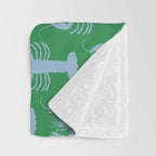 Coastal Pop Lobster Pattern in Bold Green and Light Blue Throw Blanket Gallery Image 3