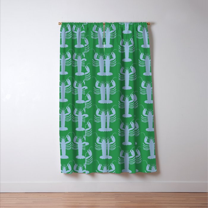 Coastal Pop Lobster Pattern in Bold Green and Light Blue Window Curtain Gallery Image 3