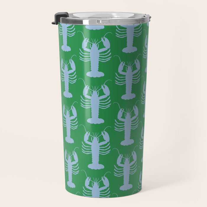 Coastal Pop Lobster Pattern in Bold Green and Light Blue Travel Mug Gallery Image 3