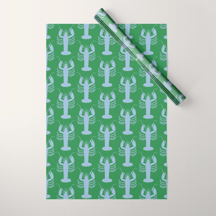 Coastal Pop Lobster Pattern in Bold Green and Light Blue Wrapping Paper Gallery Image 1