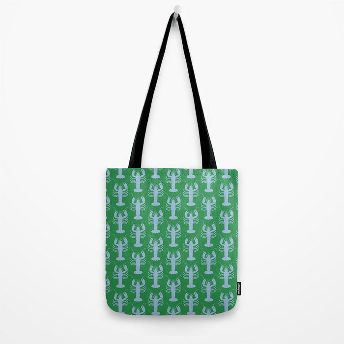 Coastal Pop Lobster Pattern in Bold Green and Light Blue Tote Bag Gallery Image 2
