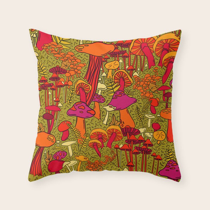 Mushrooms in the Forest Throw Pillow Gallery Image 1