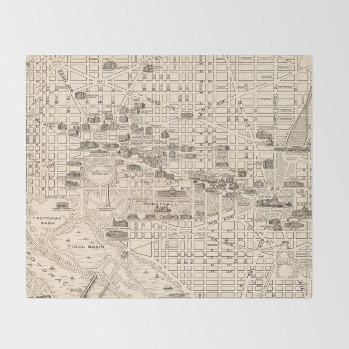 Vintage Map of Washington D.C. (1914) Throw Blanket Gallery Image 2