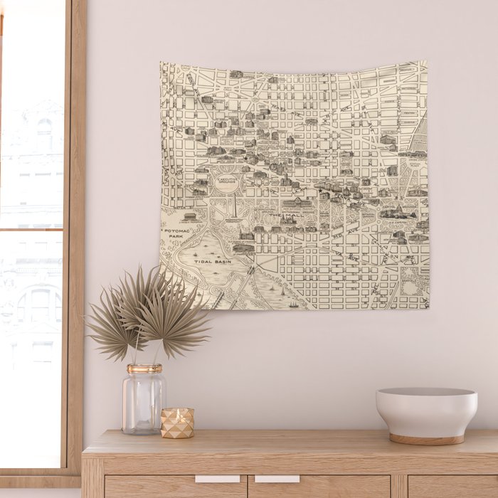 Vintage Map of Washington D.C. (1914) Wall Tapestry Gallery Image 2
