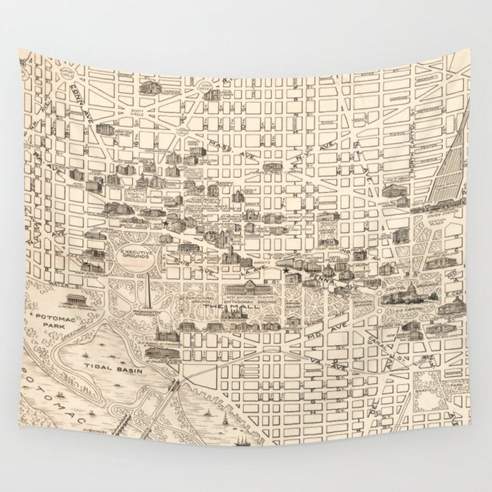 Vintage Map of Washington D.C. (1914) Wall Tapestry Gallery Image 1