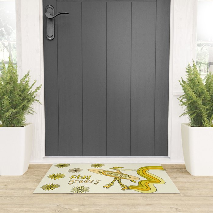 stay groovy rollerskate // retro surf art by surfy birdy Welcome Mat Gallery Image 3