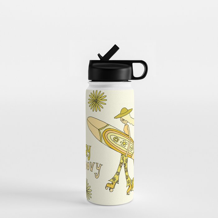 stay groovy rollerskate // retro surf art by surfy birdy Water Bottle Gallery Image 1