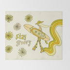 stay groovy rollerskate // retro surf art by surfy birdy Throw Blanket Gallery Image 2