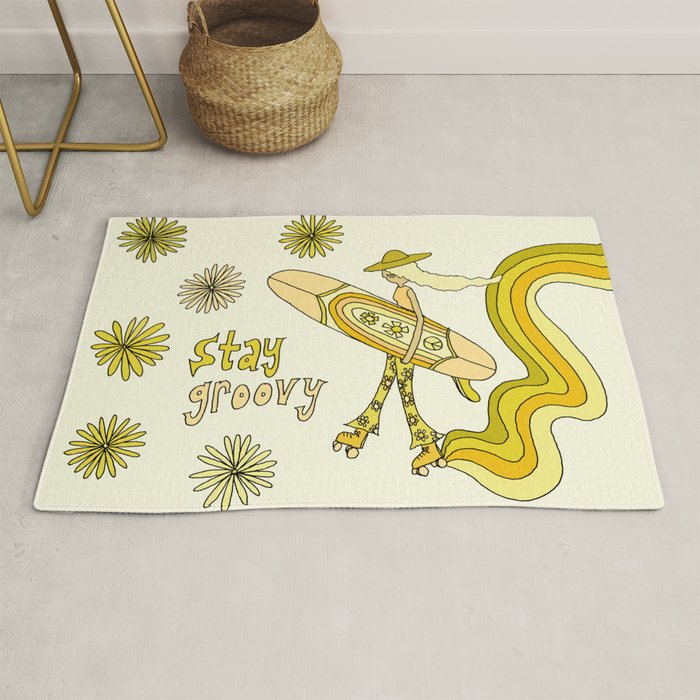 stay groovy rollerskate // retro surf art by surfy birdy Rug Gallery Image 1
