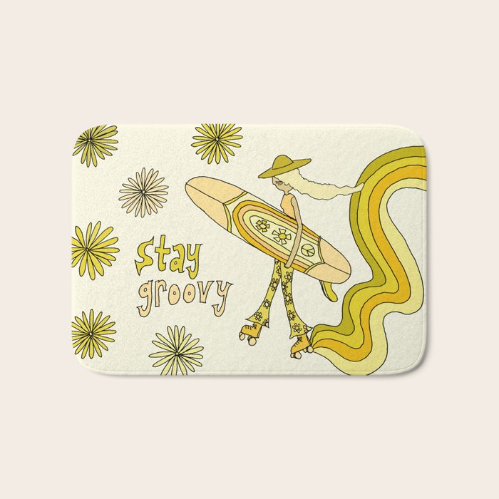 stay groovy rollerskate // retro surf art by surfy birdy Bath Mat Gallery Image 1