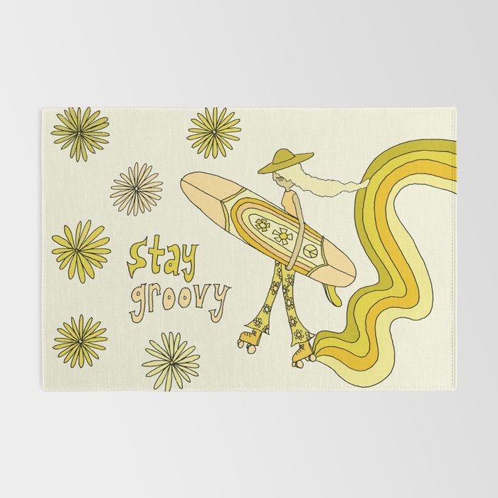 stay groovy rollerskate // retro surf art by surfy birdy Rug Gallery Image 2