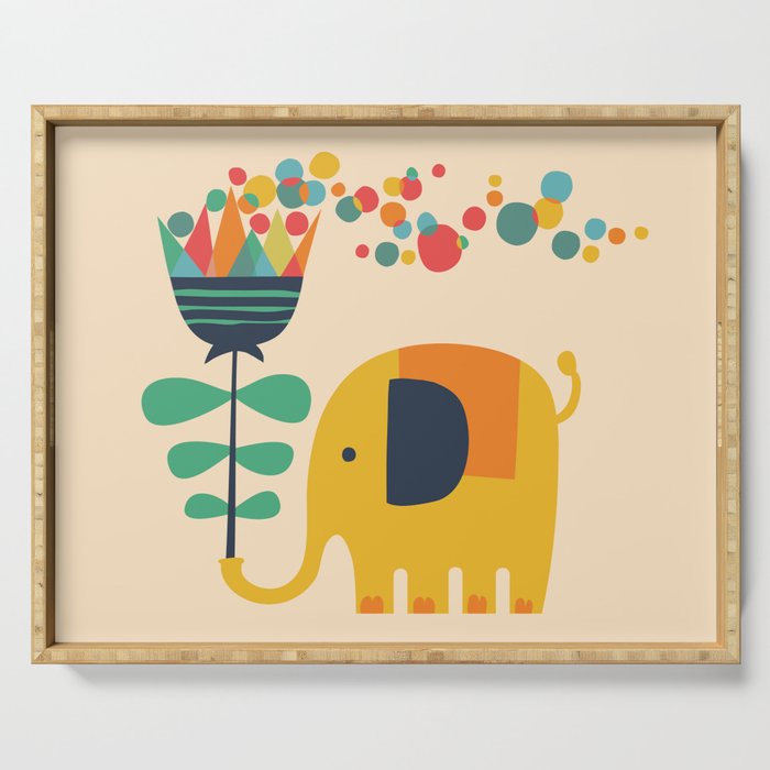 Elephant with giant flower Serving Tray Gallery Image 1