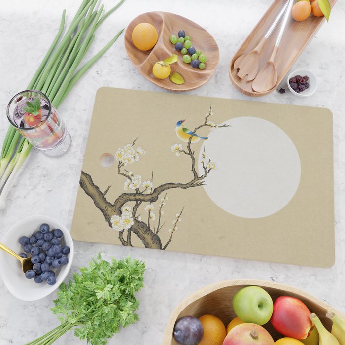 Plum blossoms, bird and the moon Type A (Minhwa: Korean traditional/folk art) Cutting Board Gallery Image 2