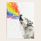 Wolf Howling Rainbow Watercolor Poster Gallery Image 4