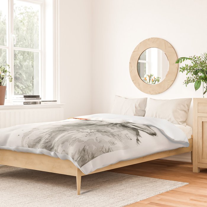 Wolf Howling Rainbow Watercolor Duvet Cover Gallery Image 2