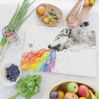 Wolf Howling Rainbow Watercolor Cutting Board Gallery Image 2
