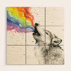 Wolf Howling Rainbow Watercolor Wood Wall Art Gallery Image 1