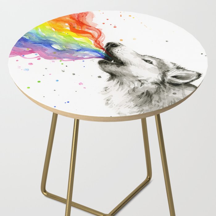 Wolf Howling Rainbow Watercolor Side Table Gallery Image 2
