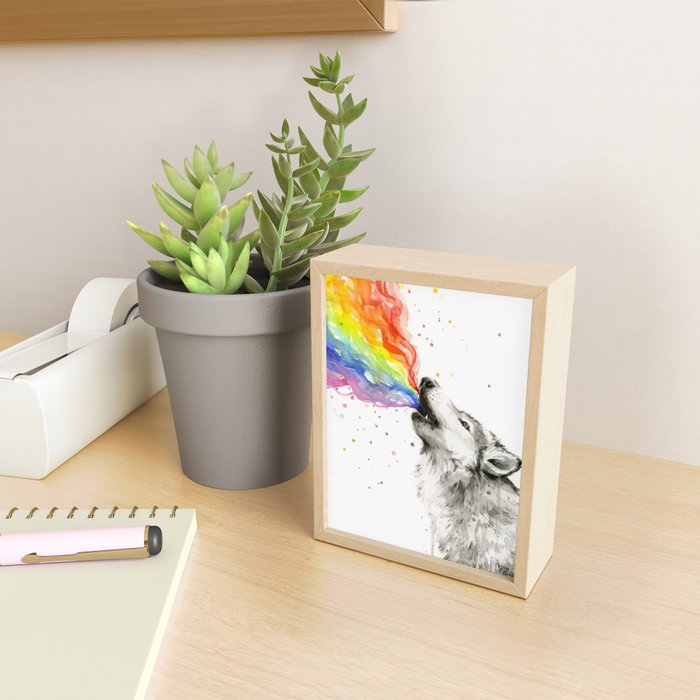 Wolf Howling Rainbow Watercolor Mini Art Print Gallery Image 2