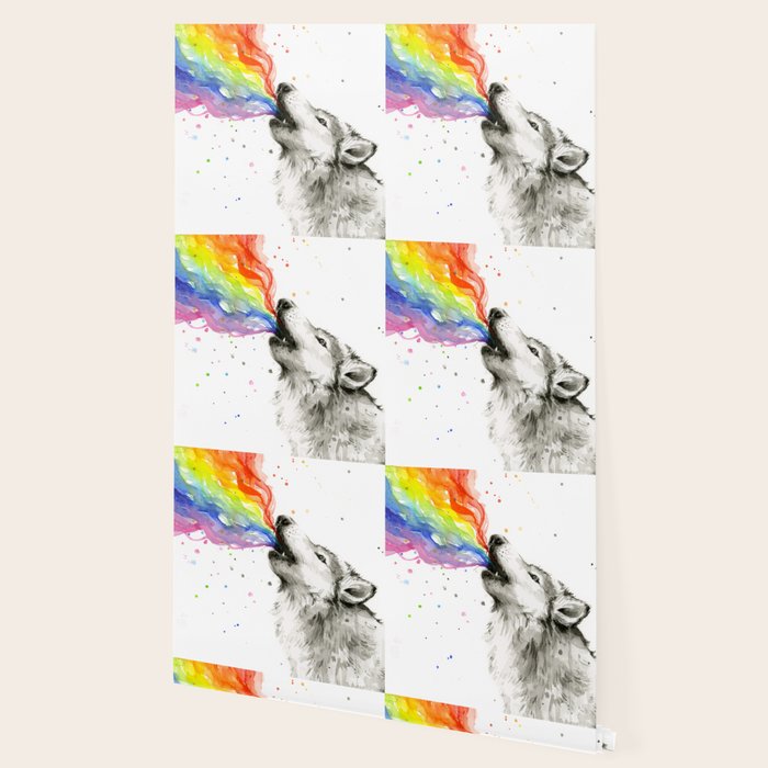 Wolf Howling Rainbow Watercolor Wallpaper Gallery Image 2
