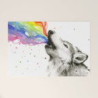 Wolf Howling Rainbow Watercolor Welcome Mat Gallery Image 1