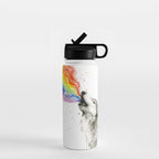 Wolf Howling Rainbow Watercolor Water Bottle Gallery Image 1