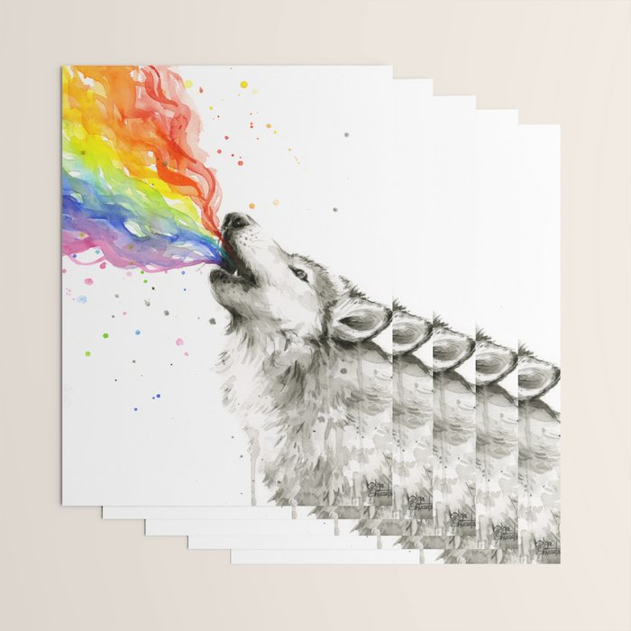 Wolf Howling Rainbow Watercolor Wrapping Paper Gallery Image 3