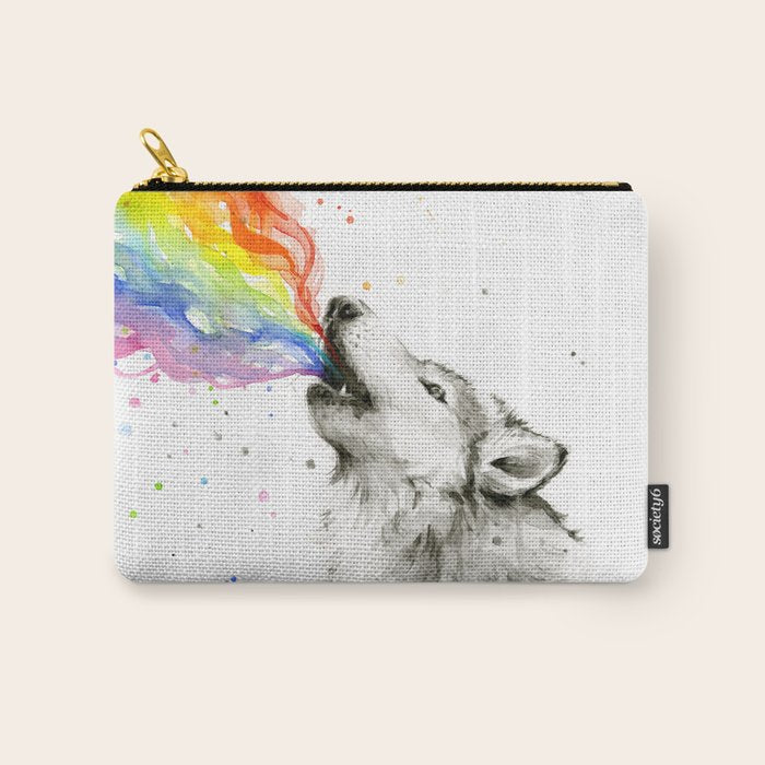 Wolf Howling Rainbow Watercolor Carry All Pouch Gallery Image 1