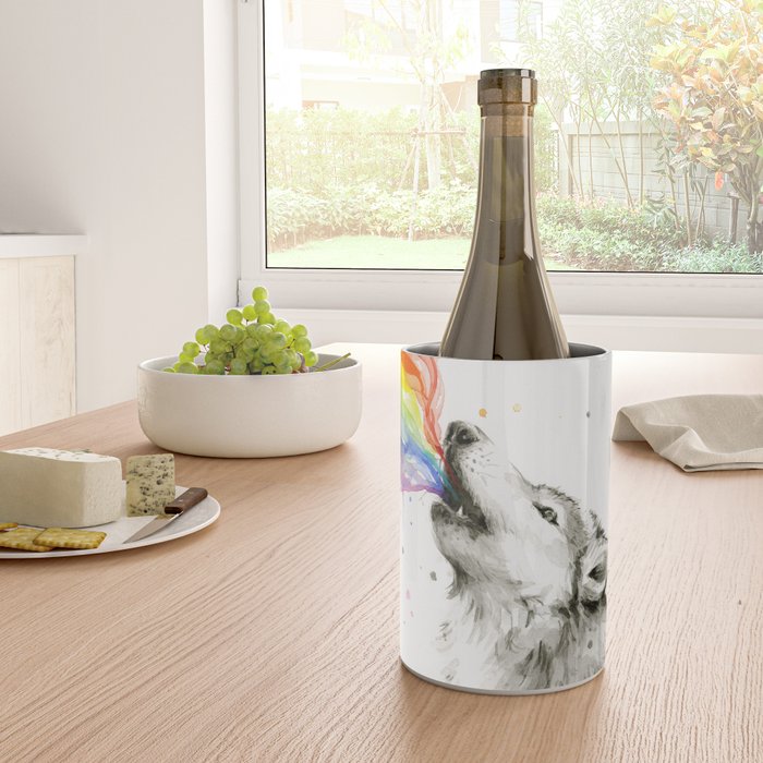 Wolf Howling Rainbow Watercolor Wine Chiller Gallery Image 4