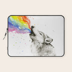 Wolf Howling Rainbow Watercolor Laptop Sleeve Gallery Image 1