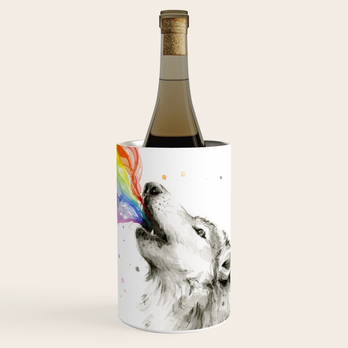 Wolf Howling Rainbow Watercolor Wine Chiller Gallery Image 1
