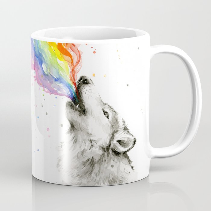Wolf Howling Rainbow Watercolor Coffee Mug Gallery Image 1