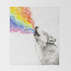Wolf Howling Rainbow Watercolor Throw Blanket Gallery Image 2