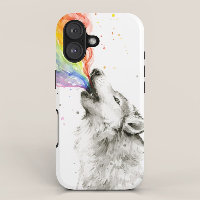 Wolf Howling Rainbow Watercolor iPhone Case Gallery Image 1