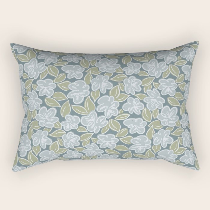 Coastal Blue Flowers Rectangular Pillow Gallery Image 1