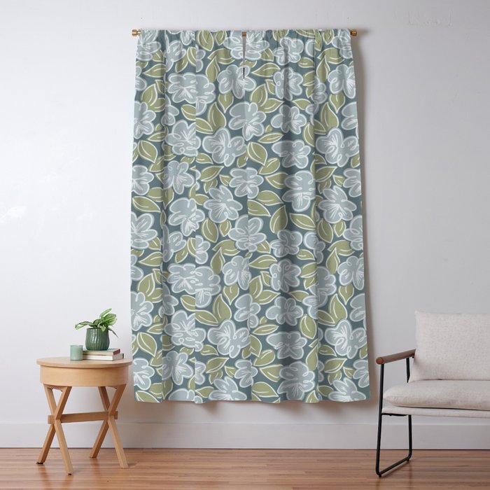 Coastal Blue Flowers Window Curtain Gallery Image 1