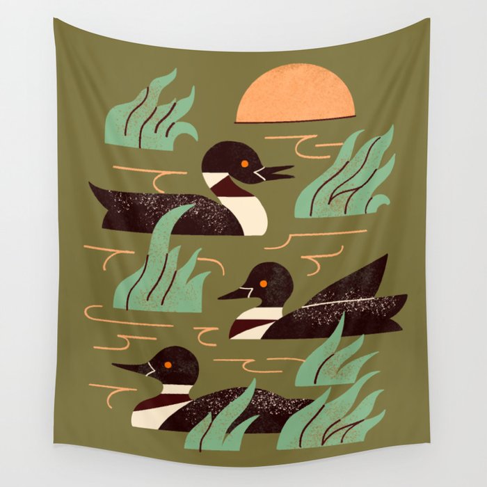 Loons At Dusk Wall Tapestry Gallery Image 1