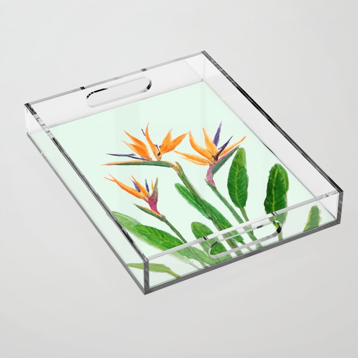 bird of paradise flower painting Acrylic Tray Gallery Image 1